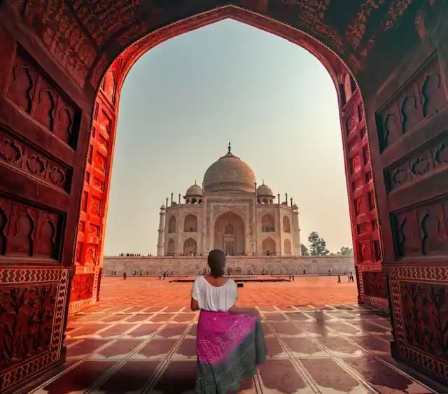Woman in front of Taj Mahal